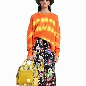 Desigual Faded Ethnic Knit Jumper Sweater Orange Large
